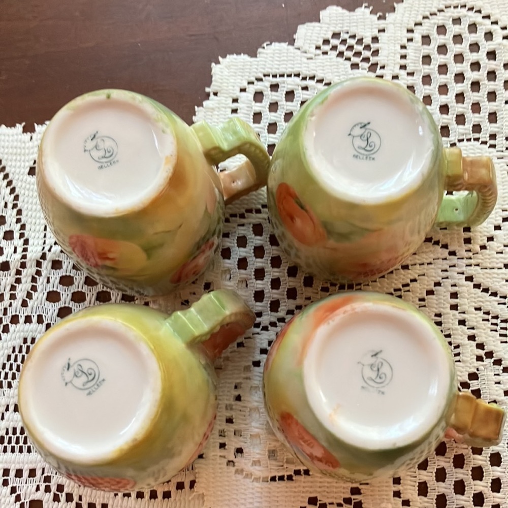 American Belleek Lemonade Beverage LG Pitcher & 4 Matched Mugs Apples Pattern - Picture 9 of 12